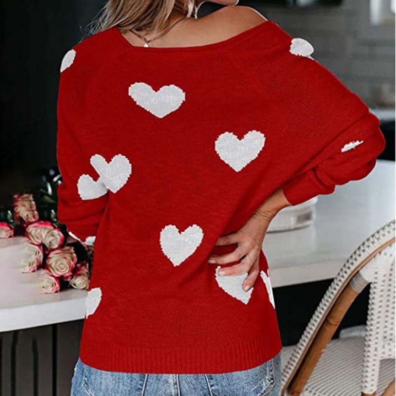MOTIF COEUR PULL MAILLE POUR FEMME