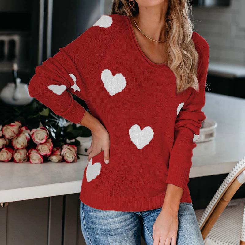 MOTIF COEUR PULL MAILLE POUR FEMME