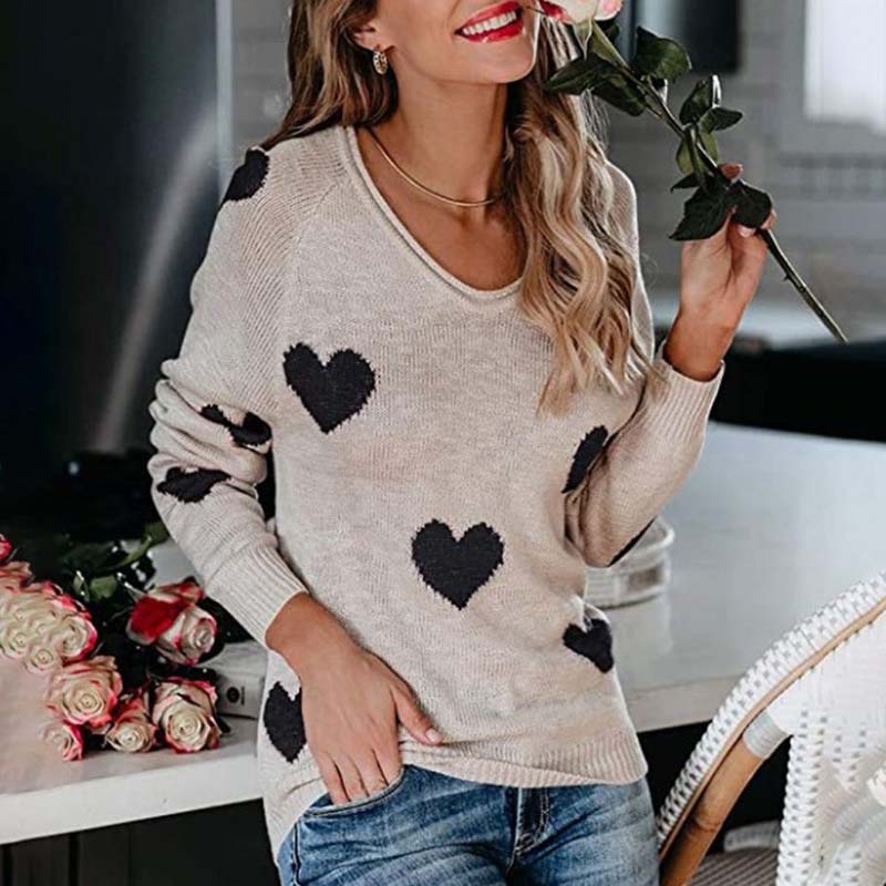 MOTIF COEUR PULL MAILLE POUR FEMME