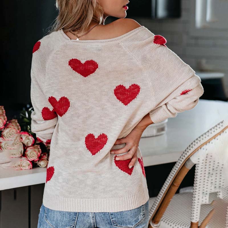 MOTIF COEUR PULL MAILLE POUR FEMME