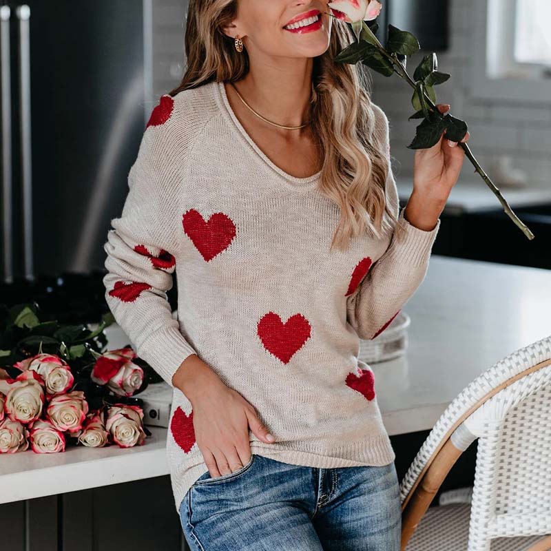 MOTIF COEUR PULL MAILLE POUR FEMME