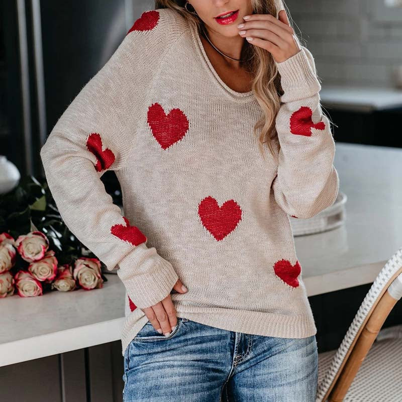 MOTIF COEUR PULL MAILLE POUR FEMME