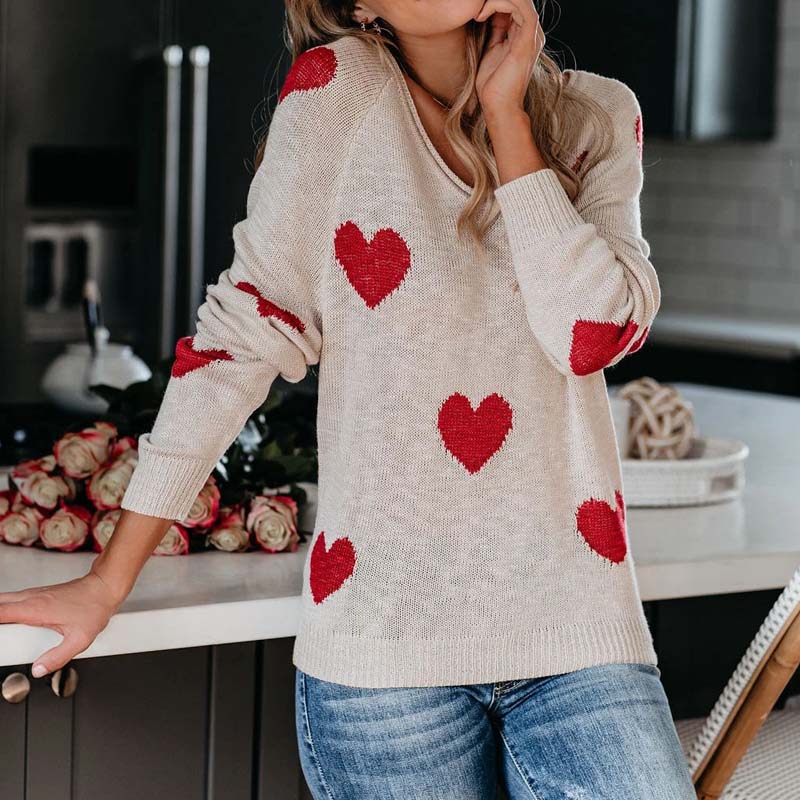 MOTIF COEUR PULL MAILLE POUR FEMME