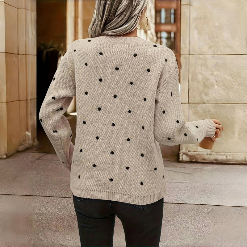 PULL MAILLE POIS COL ROND POUR FEMME