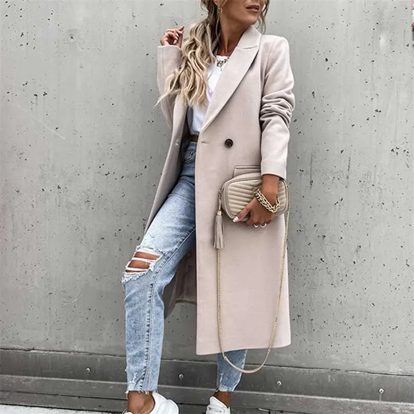 Annika | Manteau Long Croisé Femme Col Cranté