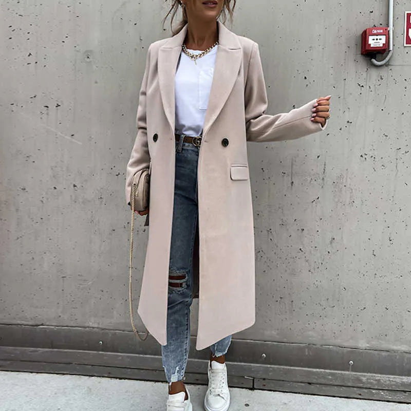 Annika | Manteau Long Croisé Femme Col Cranté