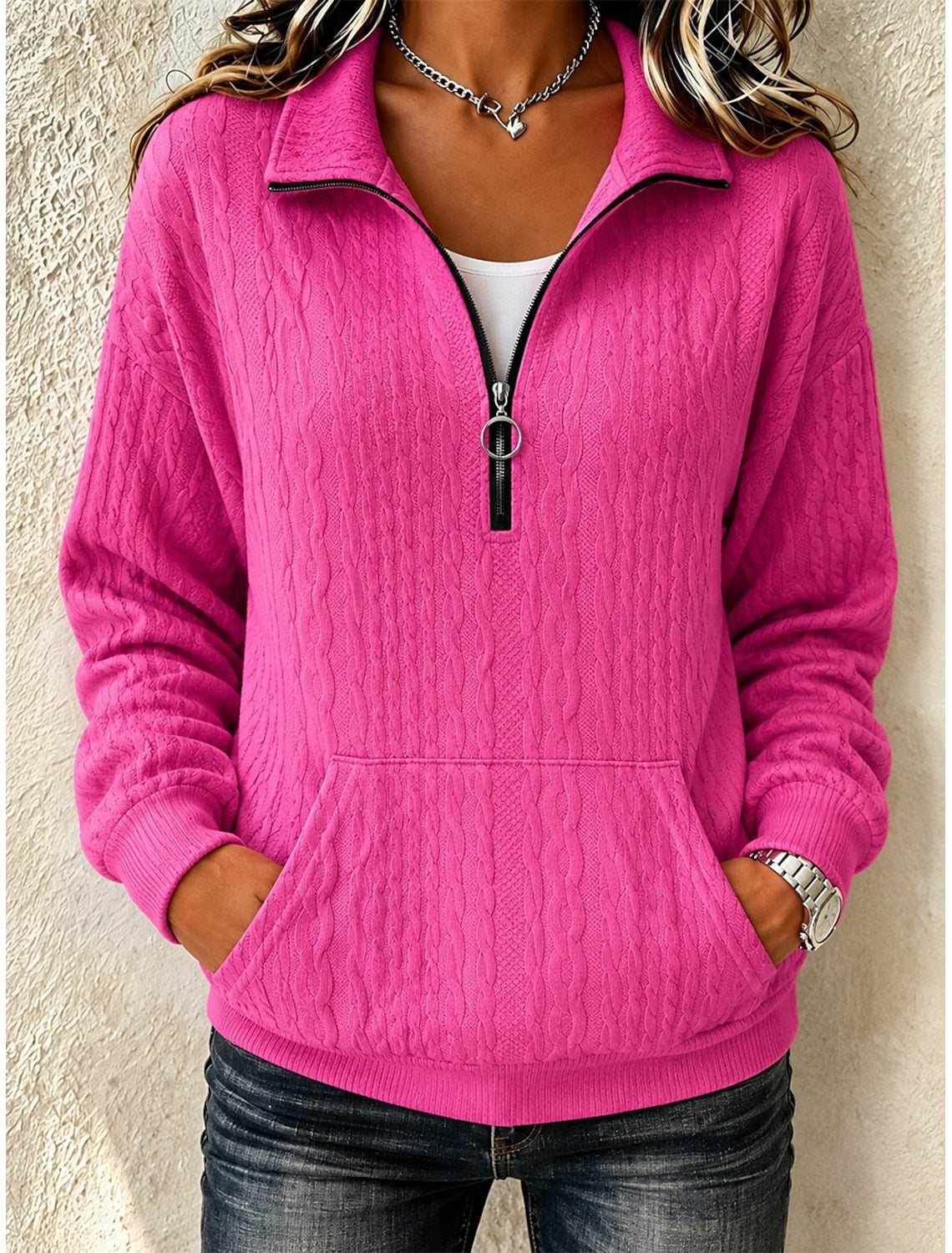 GILET POUR FEMME ZIPPÉ MAILLE CÂBLÉE