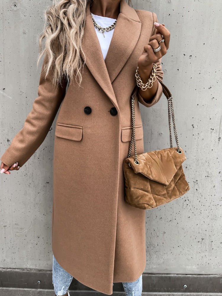 Annika | Manteau Long Croisé Femme Col Cranté