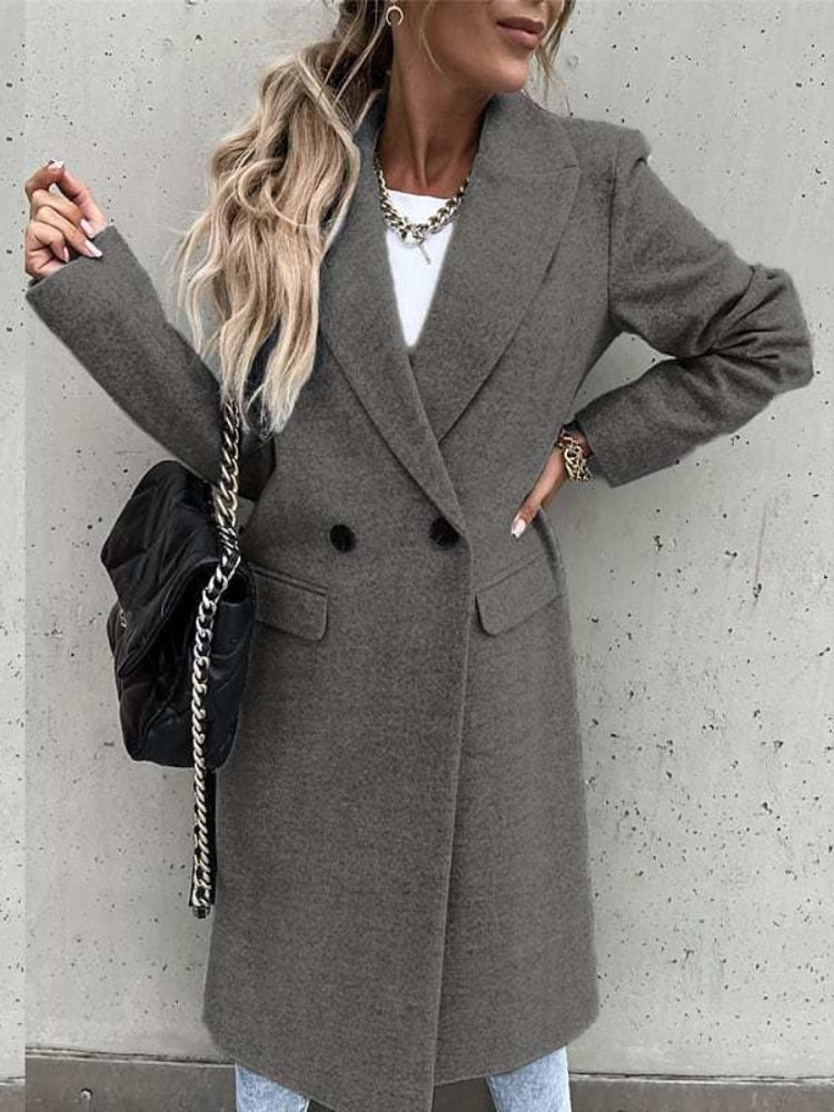 Annika | Manteau Long Croisé Femme Col Cranté