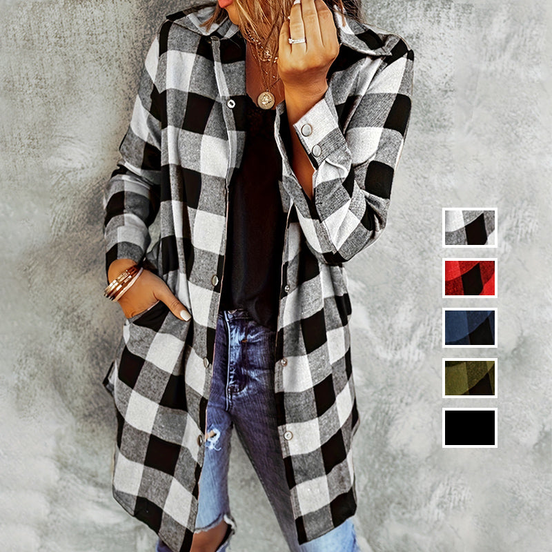 VESTE CHEMISE CARREAUX LONGUE POUR FEMME