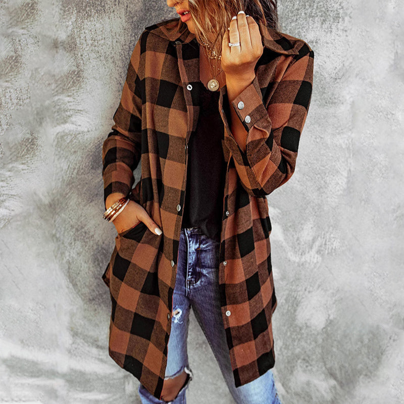 VESTE CHEMISE CARREAUX LONGUE POUR FEMME