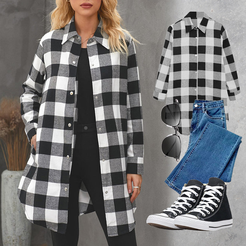 VESTE CHEMISE CARREAUX LONGUE POUR FEMME