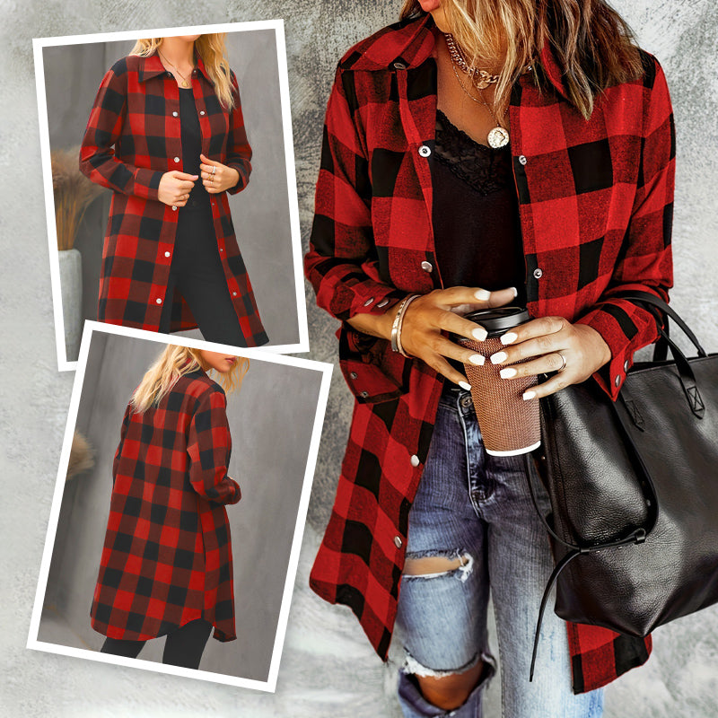 VESTE CHEMISE CARREAUX LONGUE POUR FEMME