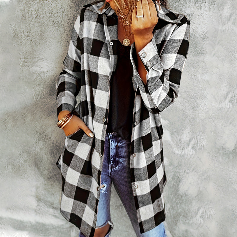 VESTE CHEMISE CARREAUX LONGUE POUR FEMME