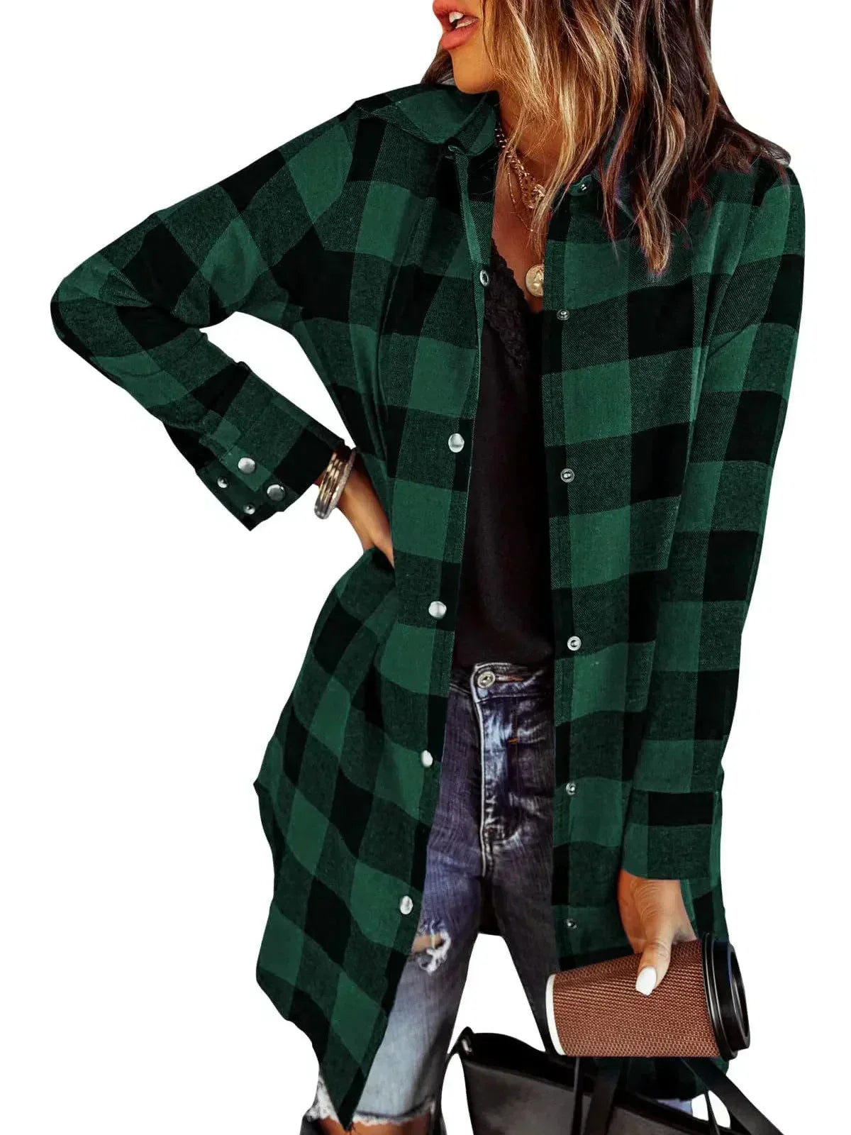 VESTE CHEMISE CARREAUX LONGUE POUR FEMME