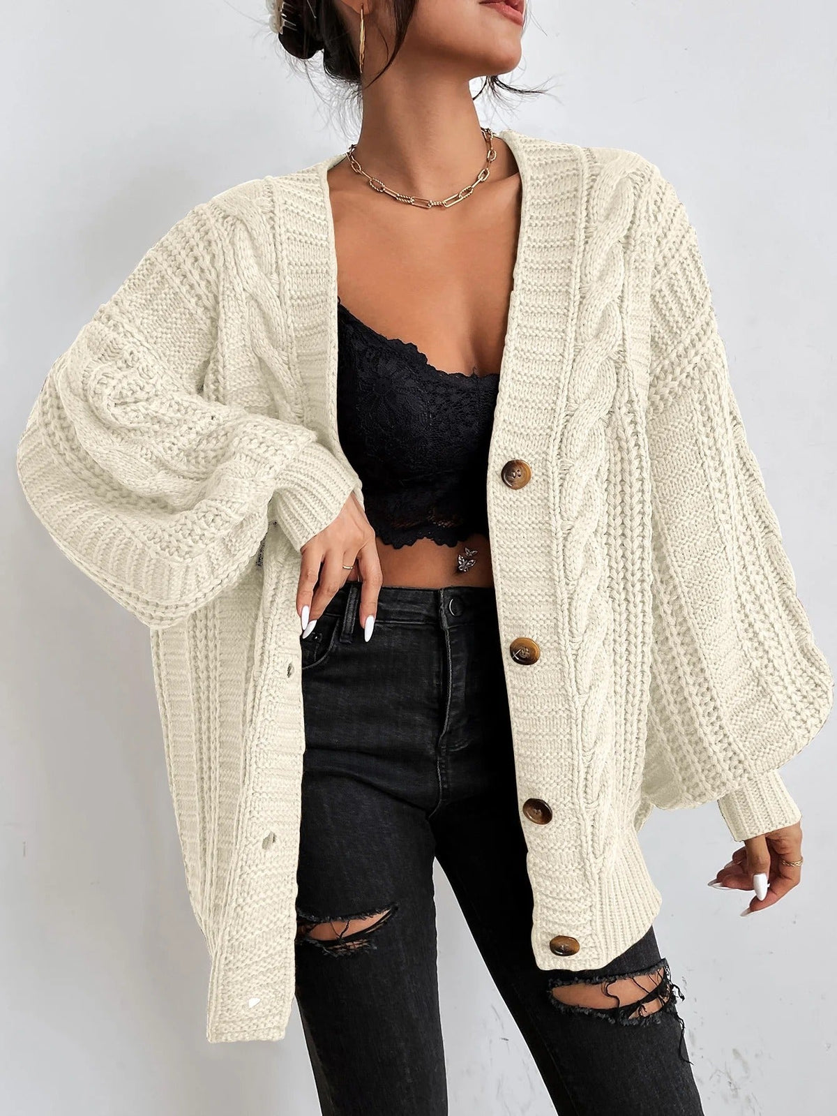 GILET POUR FEMME MAILLE TORSADÉE OVERSIZE