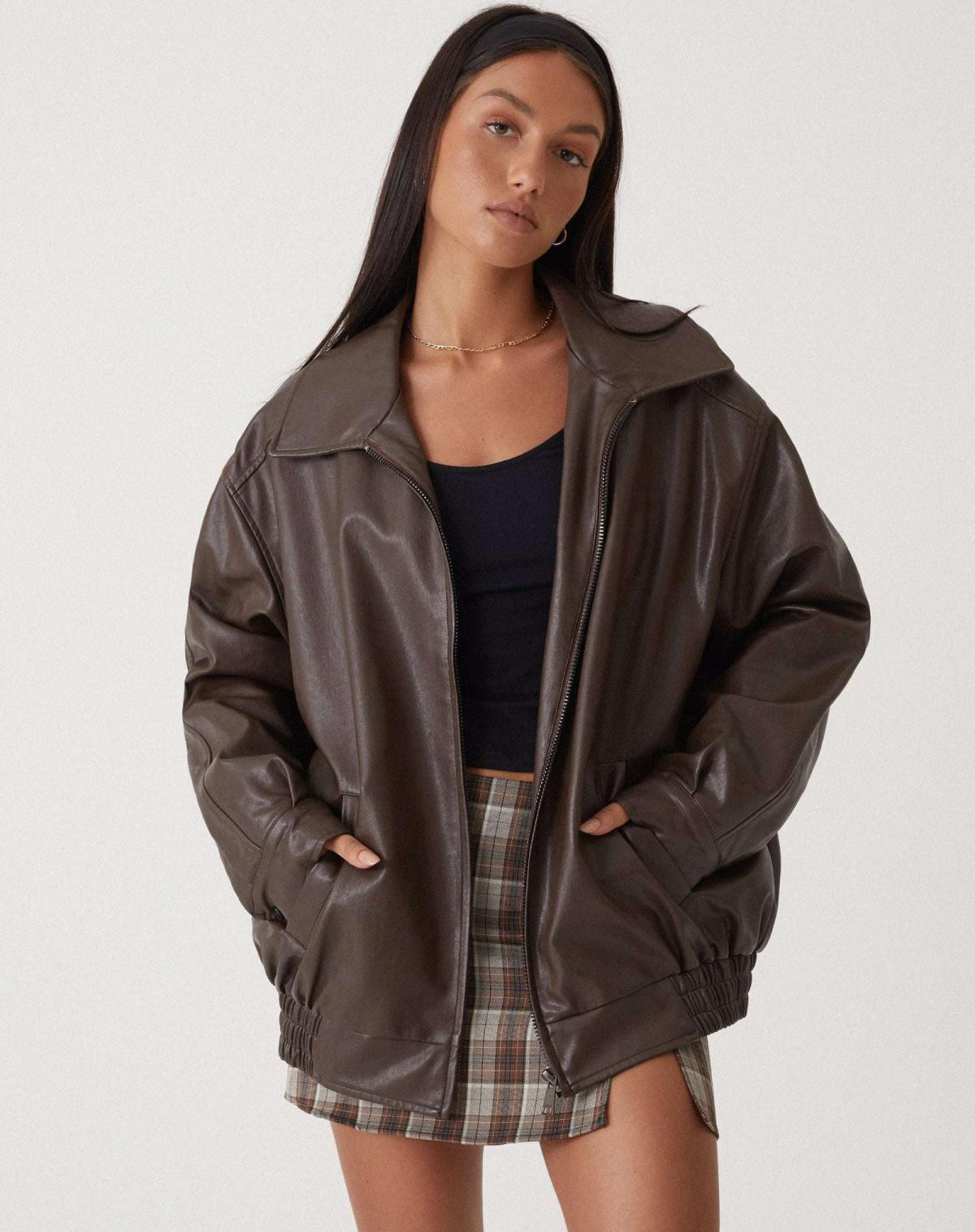 VESTE AMBRE VESTES EN CUIR EFFET DAIM OVERSIZE POUR FEMME