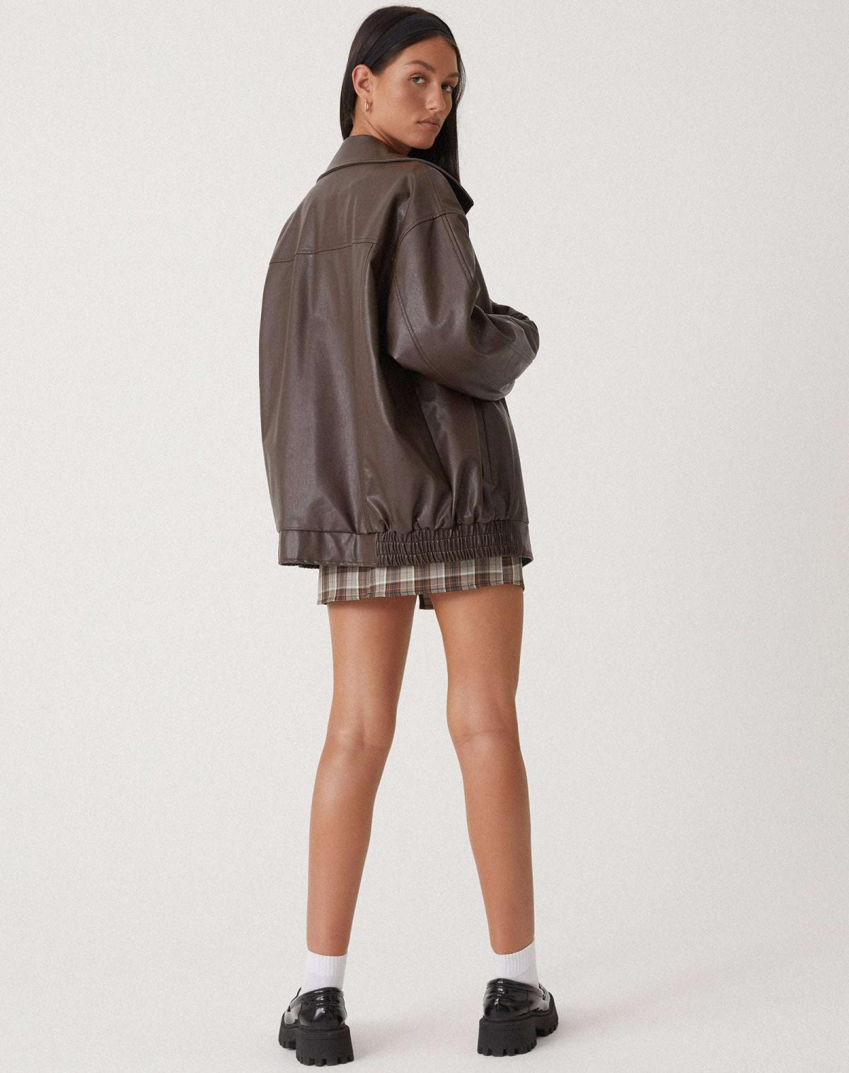 VESTE AMBRE VESTES EN CUIR EFFET DAIM OVERSIZE POUR FEMME