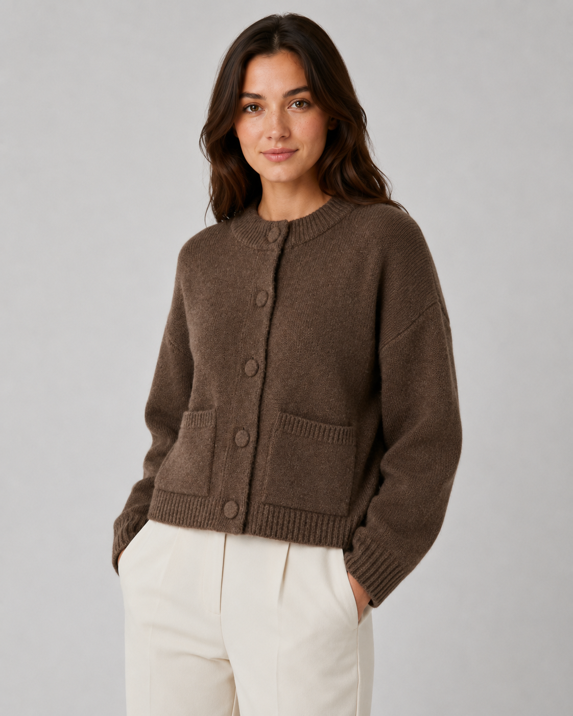 GILET POUR FEMME COURT EN MAILLE ÉPAISSE