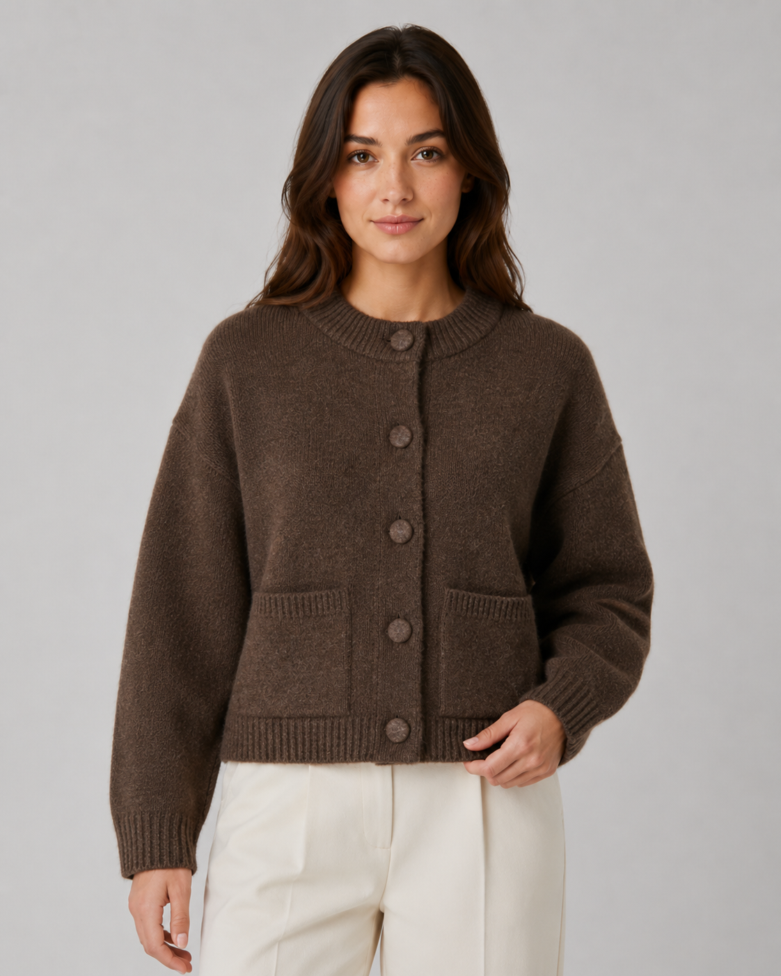 GILET POUR FEMME COURT EN MAILLE ÉPAISSE