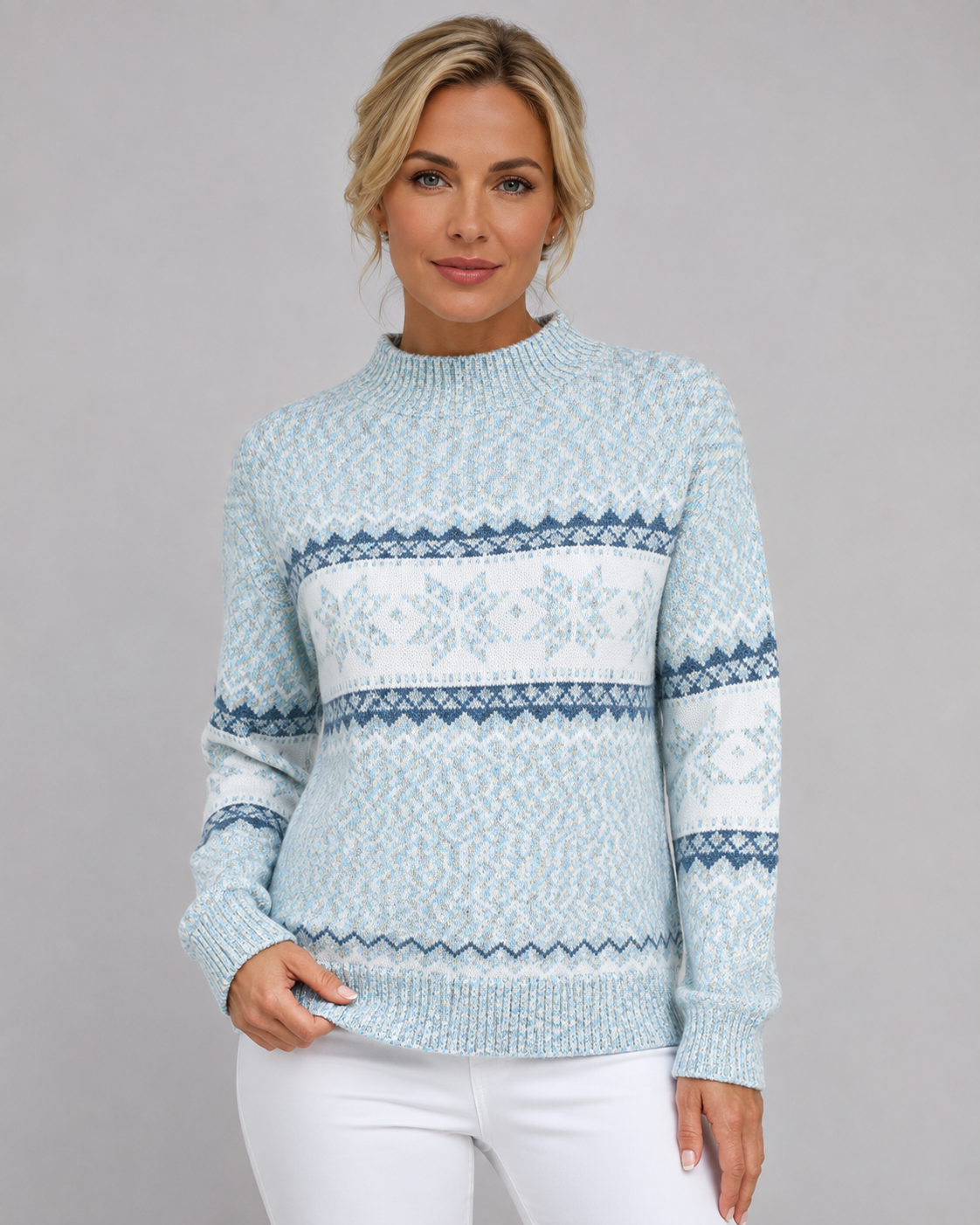 PULL COL MONTANT MOTIF JACQUARD POUR FEMME