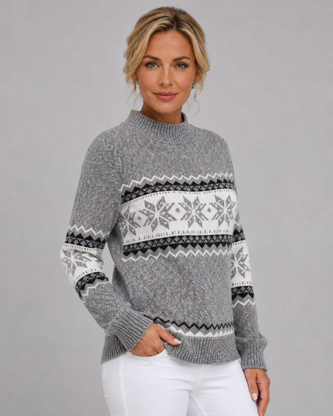 PULL COL MONTANT MOTIF JACQUARD POUR FEMME