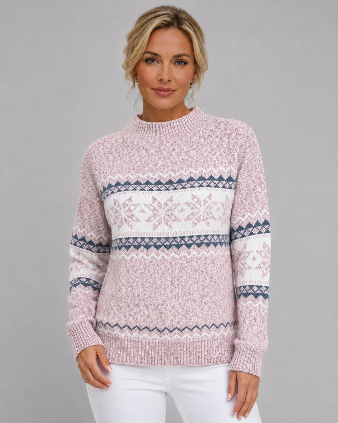 PULL COL MONTANT MOTIF JACQUARD POUR FEMME