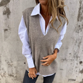 Gilet femme sans manche à col V en maille côtelée