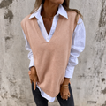 Gilet femme sans manche à col V en maille côtelée