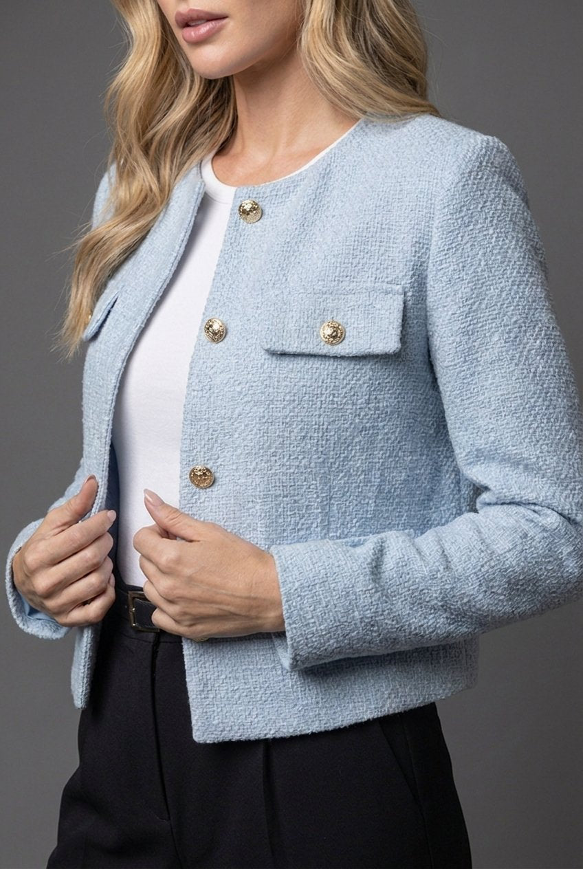 BLAZER COURT COL ROND POUR FEMME